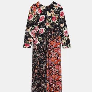 Zara m Floral Midi Patchwork Print Dress